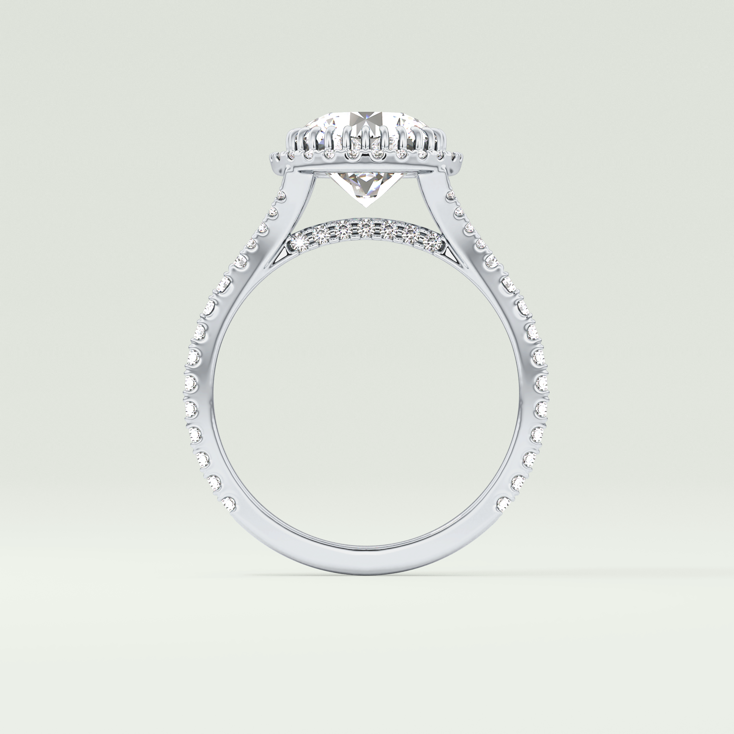 2.0 CT Round Cut Halo & Pave Split Shank Lab Grown Diamond Engagement Ring