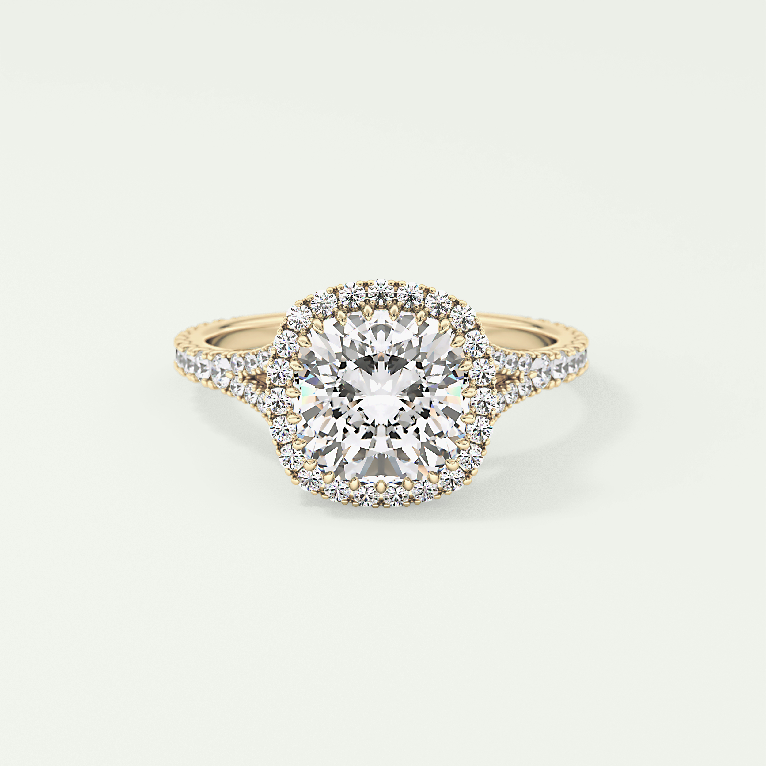 2.0 CT Cushion Cut Halo, Pave & Split Shank Lab-Grown Diamond Engagement Ring 1