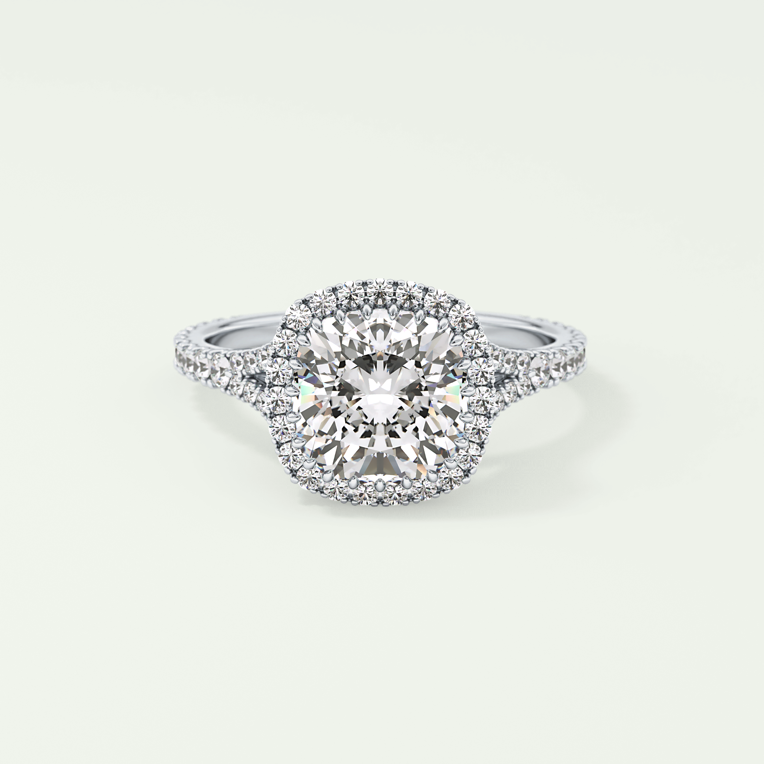 2.0 CT Cushion Cut Halo, Pave & Split Shank Lab-Grown Diamond Engagement Ring 13