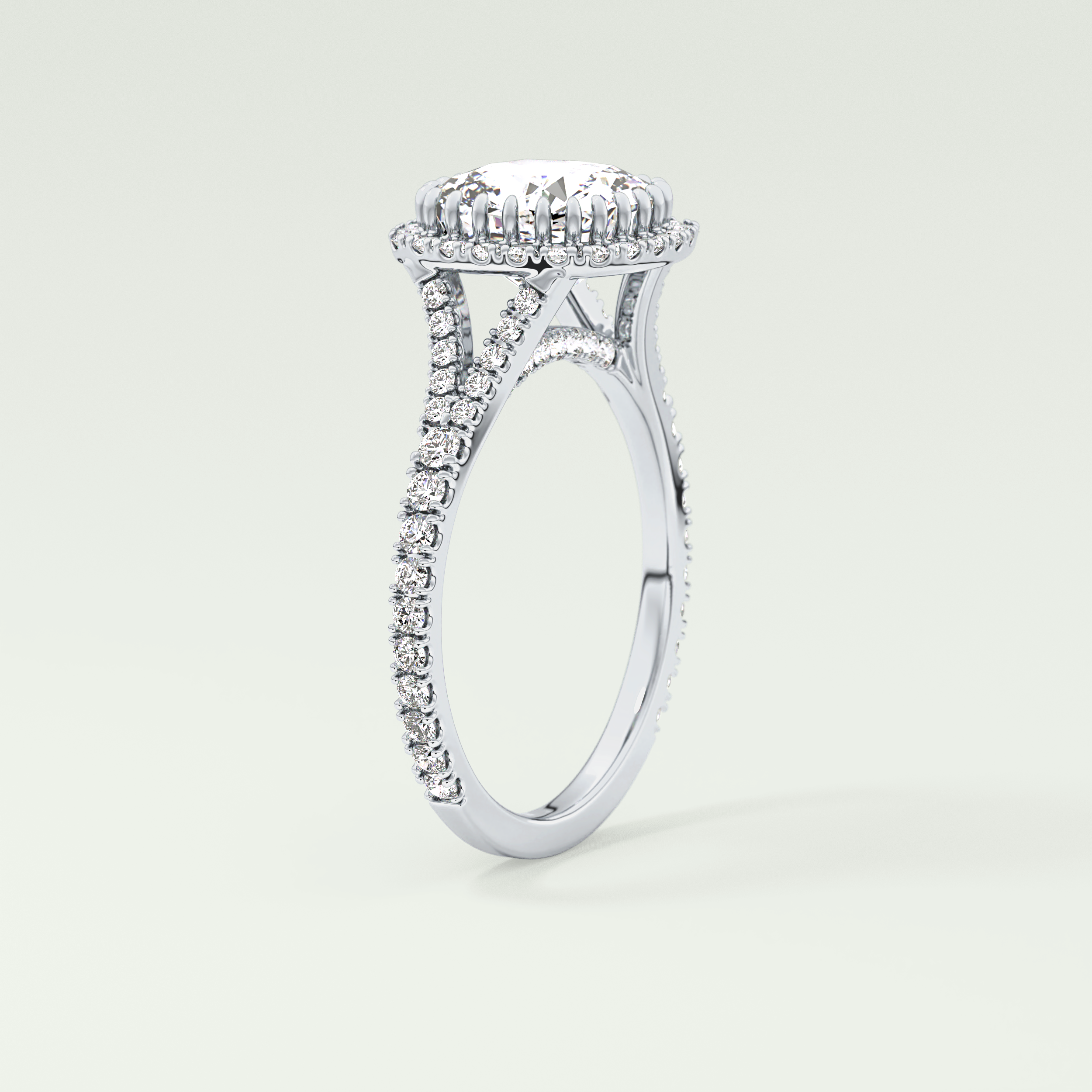 2.0 CT Cushion Cut Halo, Pave & Split Shank Lab-Grown Diamond Engagement Ring 17