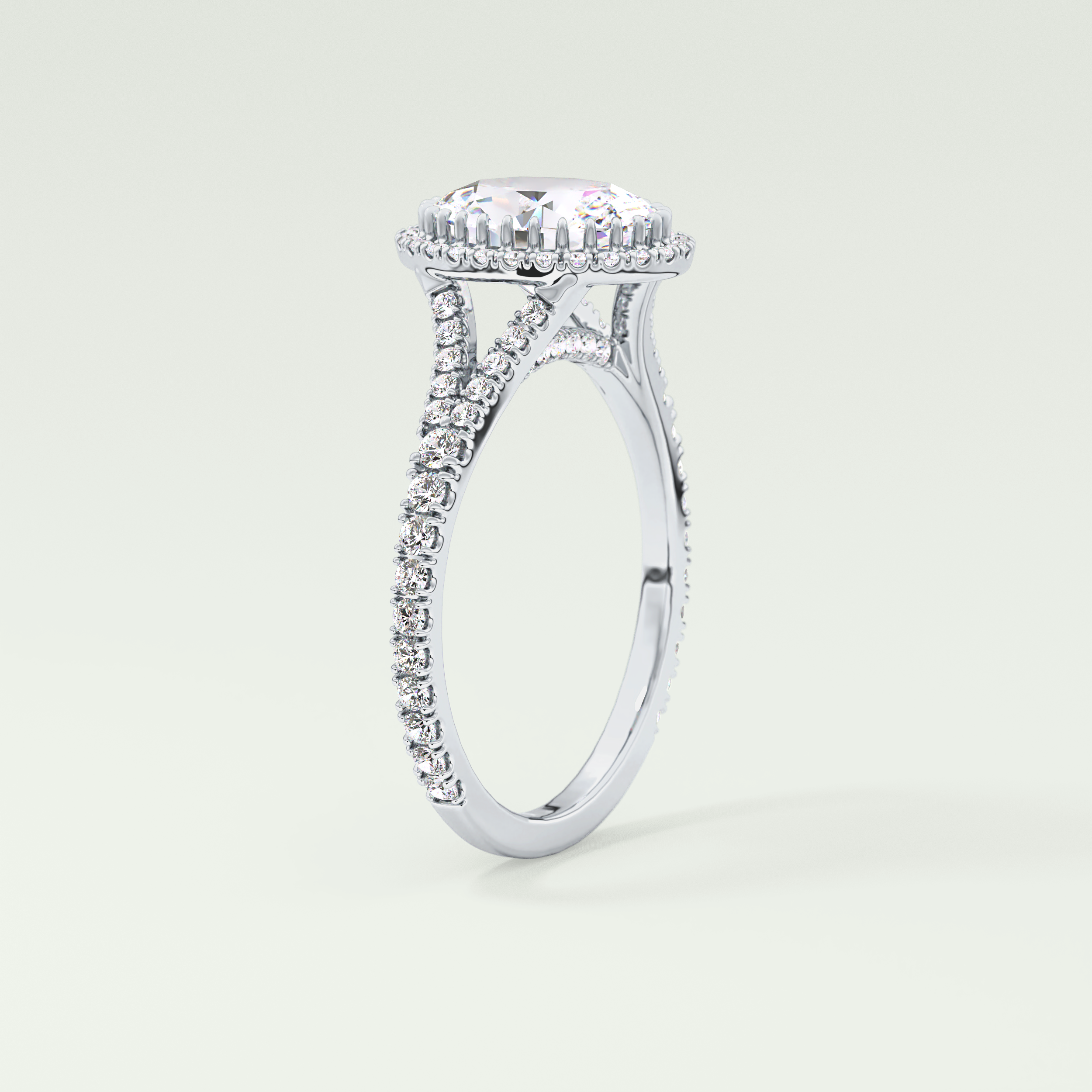 2.0 CT Oval Cut Halo & Pave Split Shank Lab-Grown Diamond Engagement Ring 17