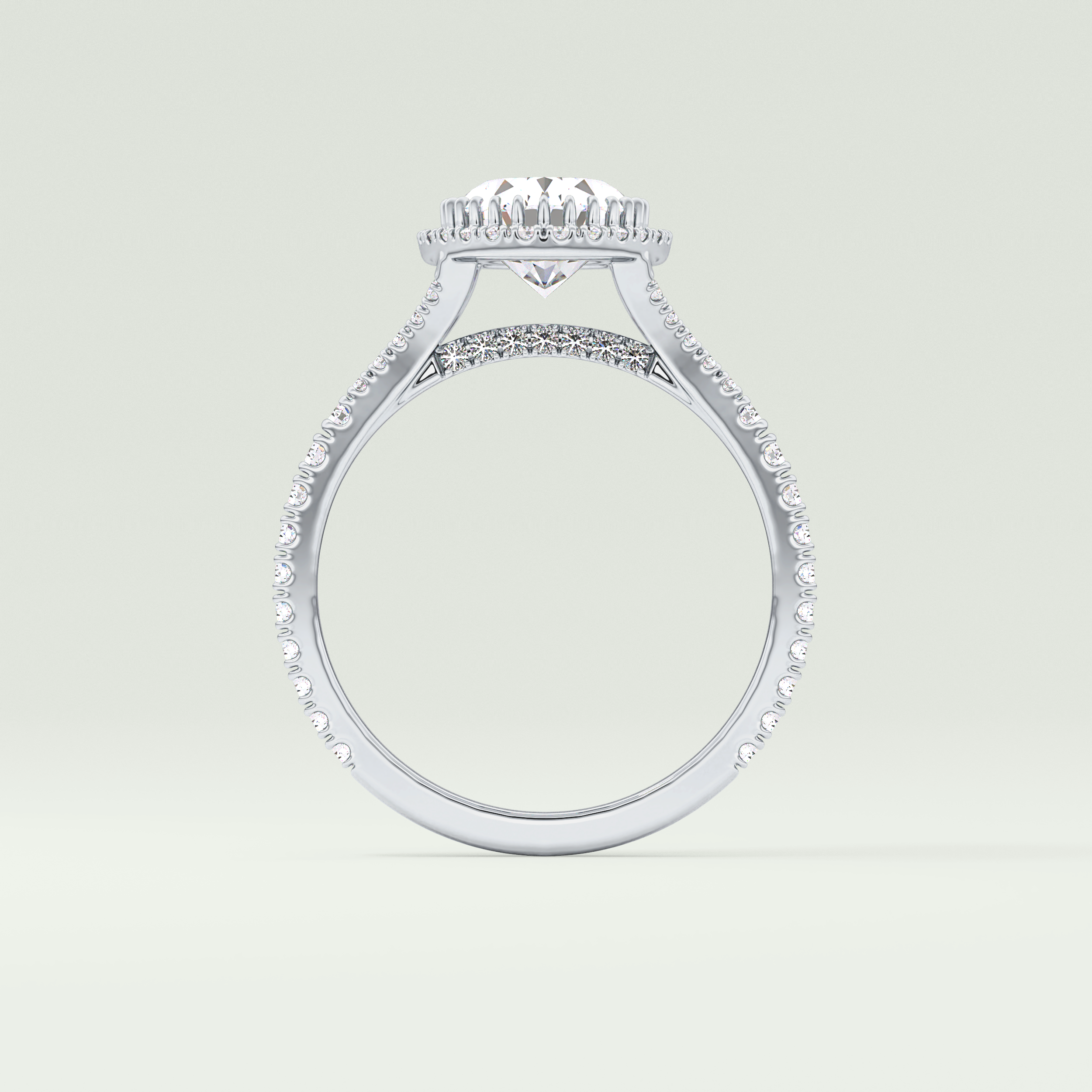 2.0 CT Oval Cut Halo & Pave Split Shank Lab-Grown Diamond Engagement Ring 18