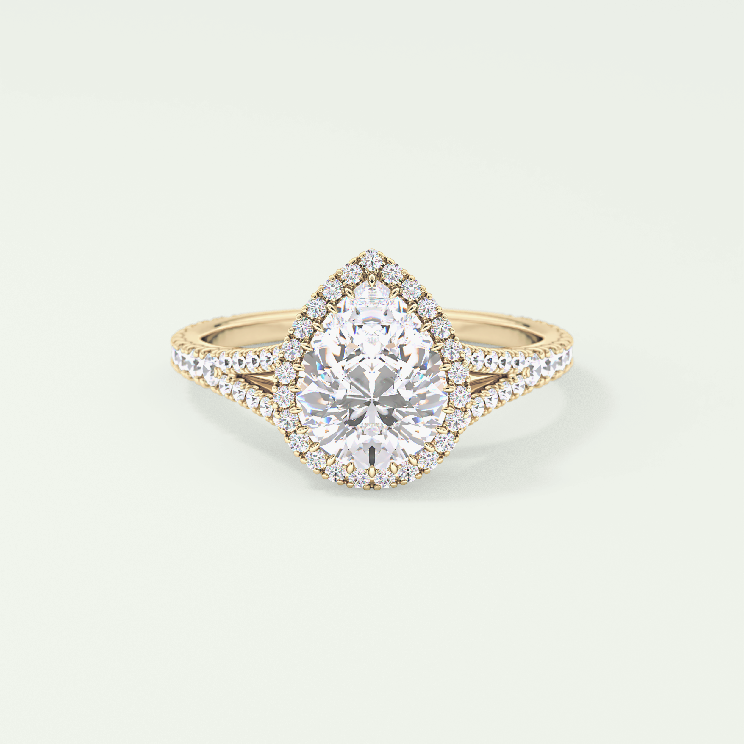 2.0 CT Pear Cut Halo & Pave Split Shank Lab-Grown Diamond Engagement Ring 1