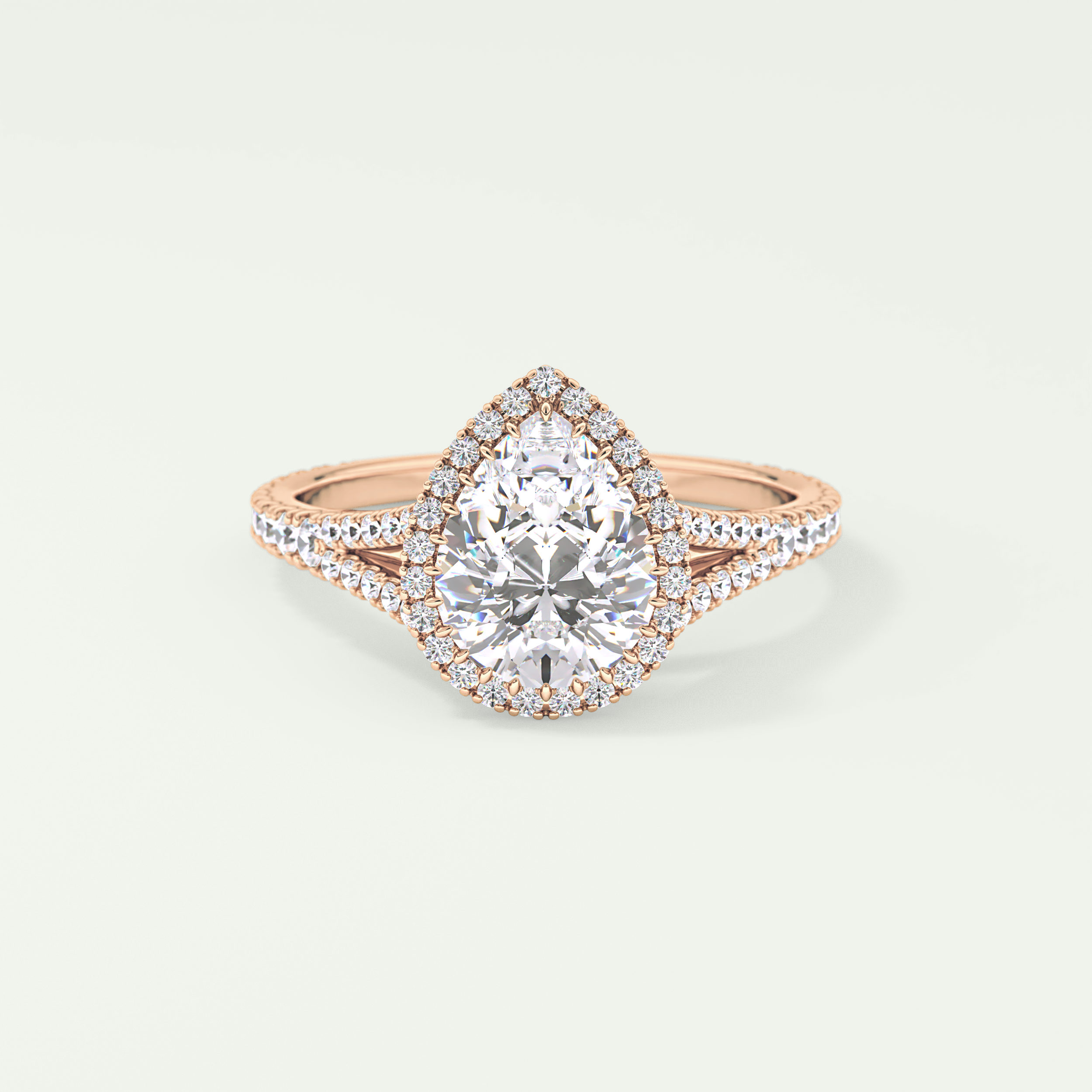 2.0 CT Pear Cut Halo & Pave Split Shank Lab-Grown Diamond Engagement Ring 7