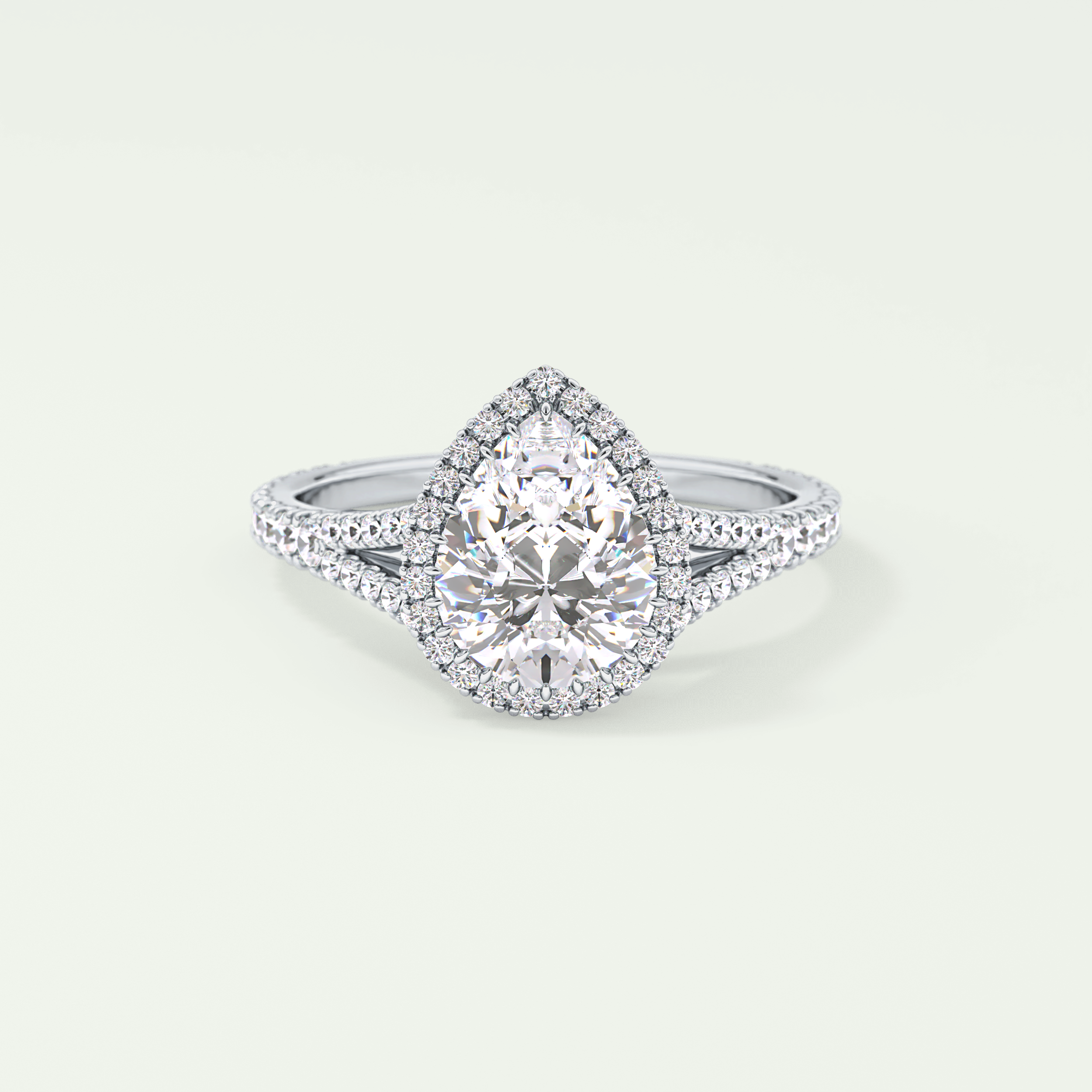 2.0 CT Pear Cut Halo & Pave Split Shank Lab-Grown Diamond Engagement Ring 13