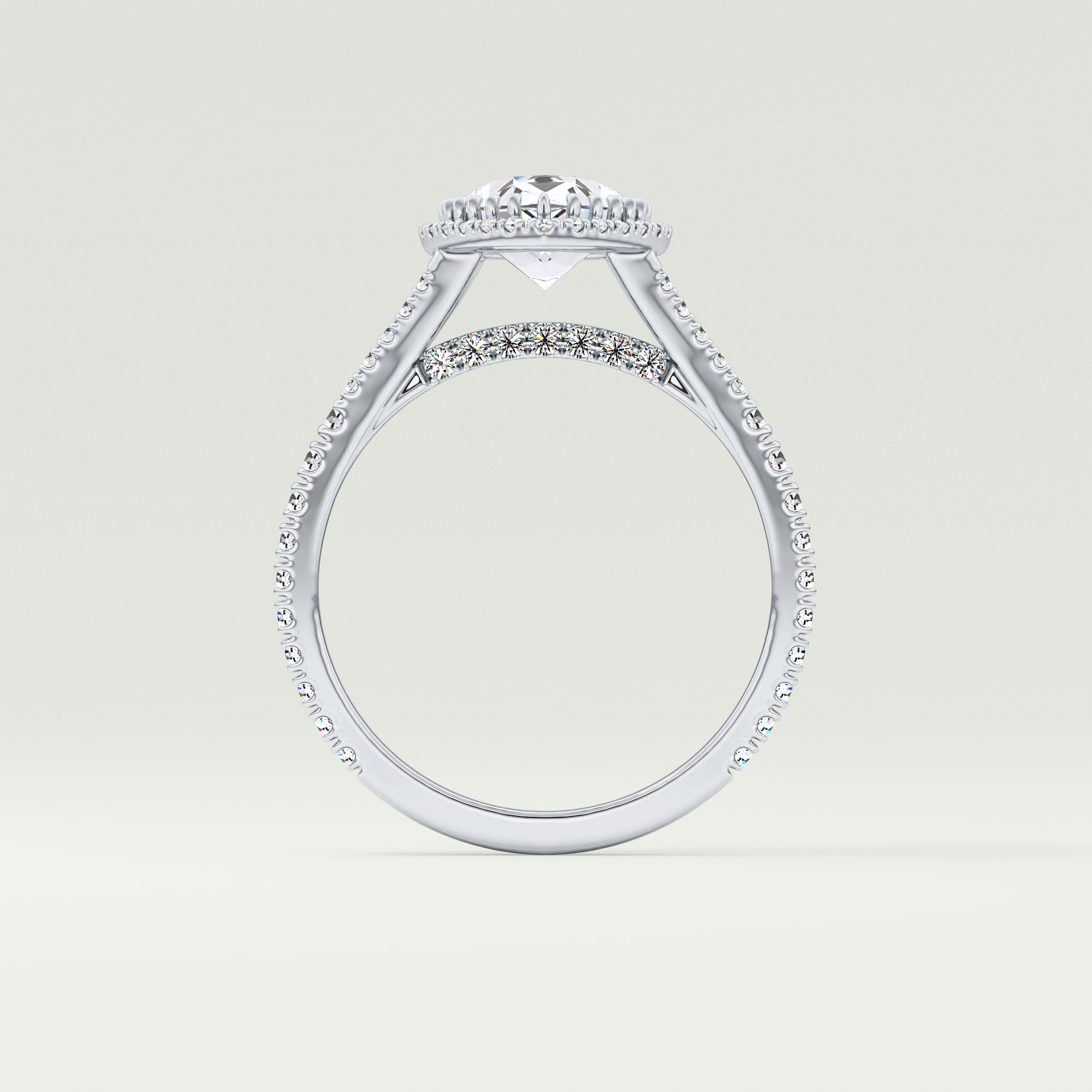 2.0 CT Pear Cut Halo & Pave Split Shank Lab-Grown Diamond Engagement Ring 18