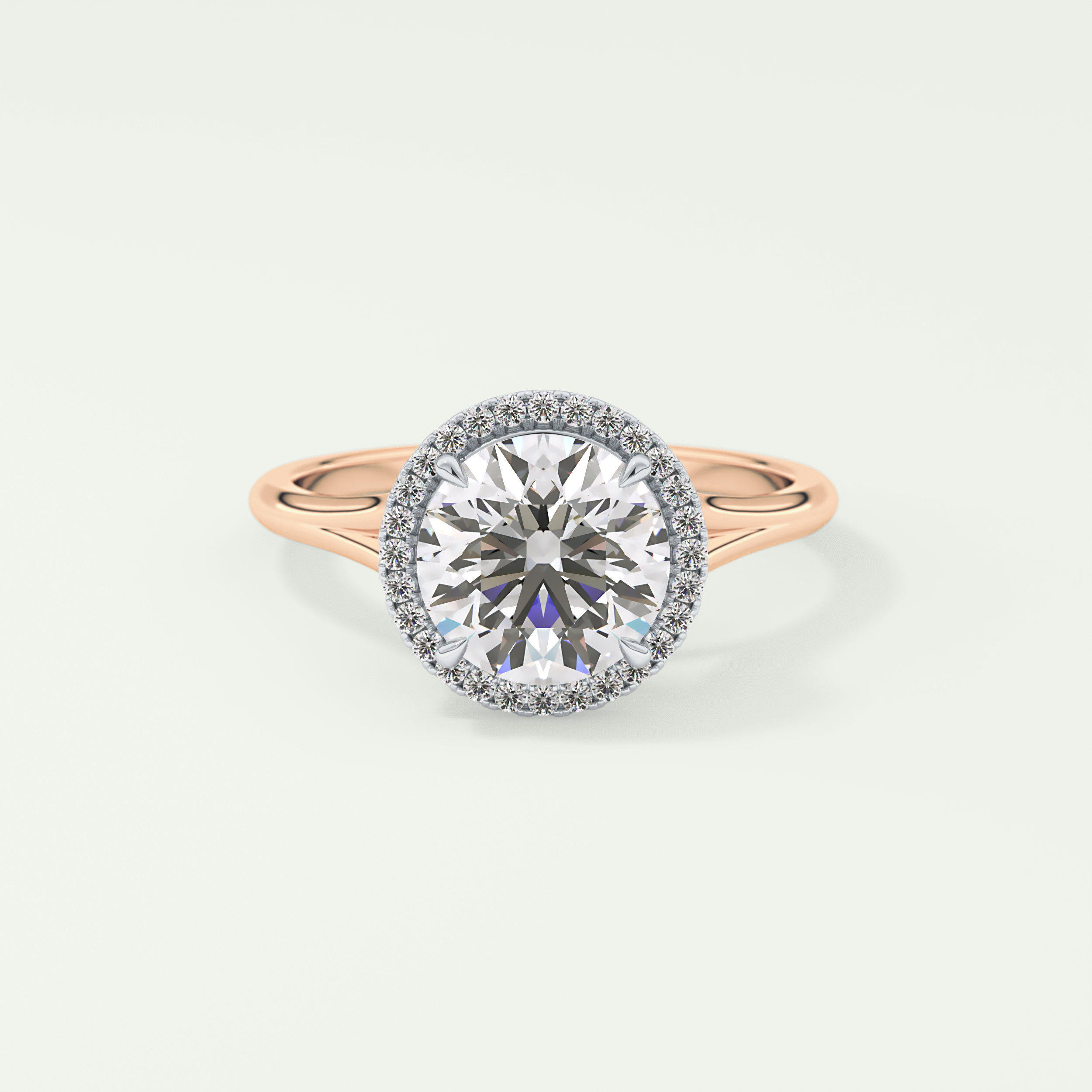 2.0 CT Round Cut Halo Split Shank Lab Grown Diamond Engagement Ring