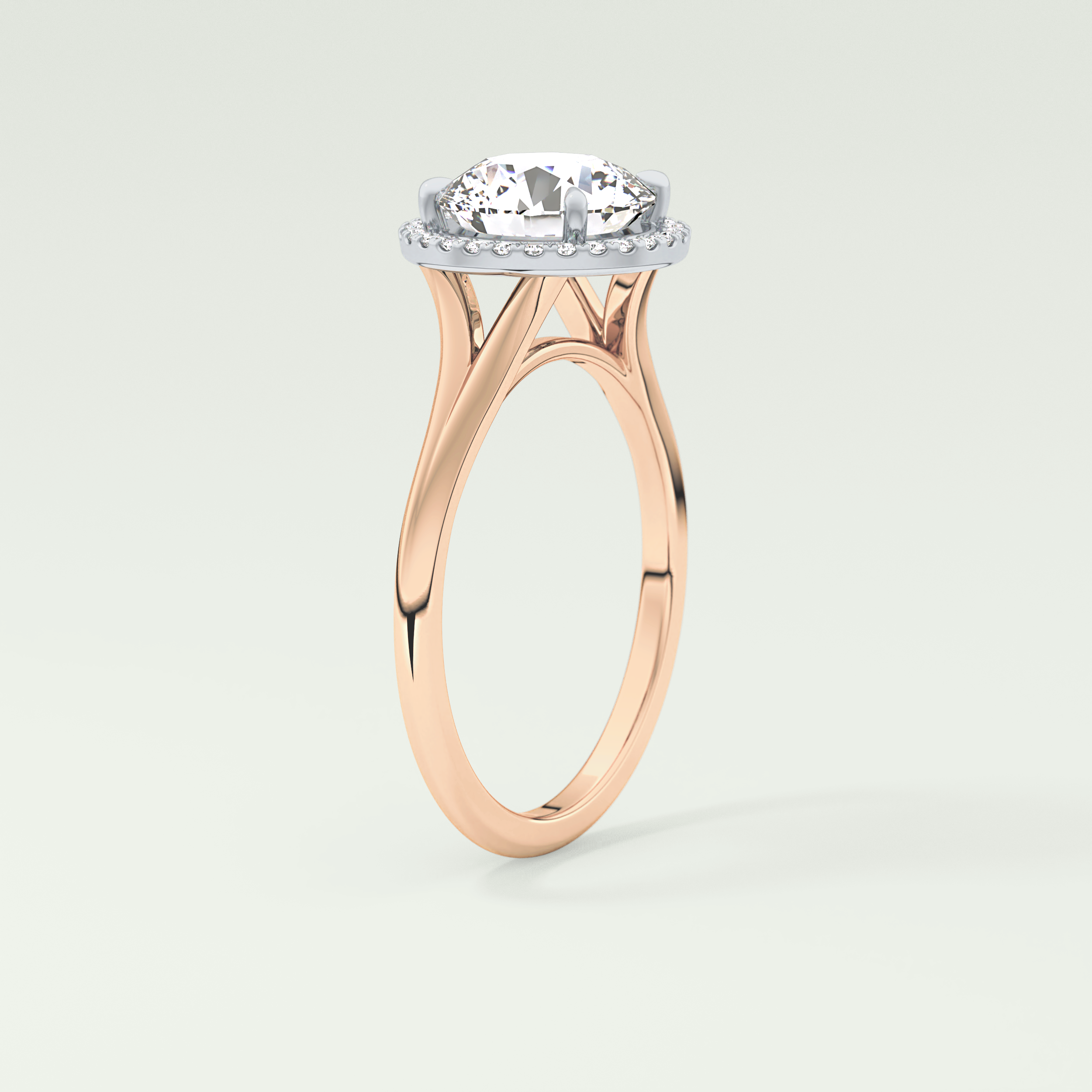 2.0 CT Round Cut Halo Split Shank Lab Grown Diamond Engagement Ring