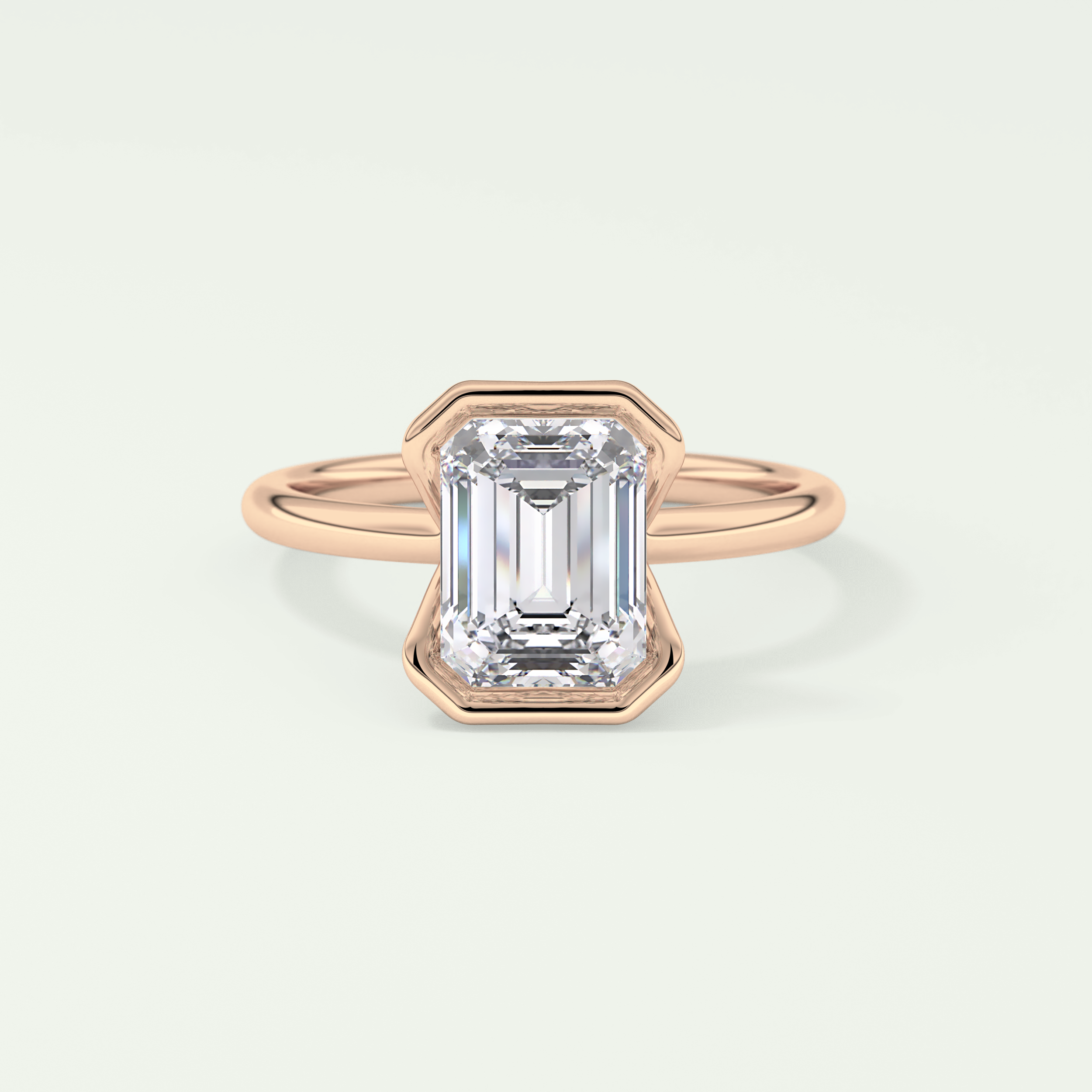 2.0 CT Emerald Cut Half Bezel Moissanite Engagement Ring
