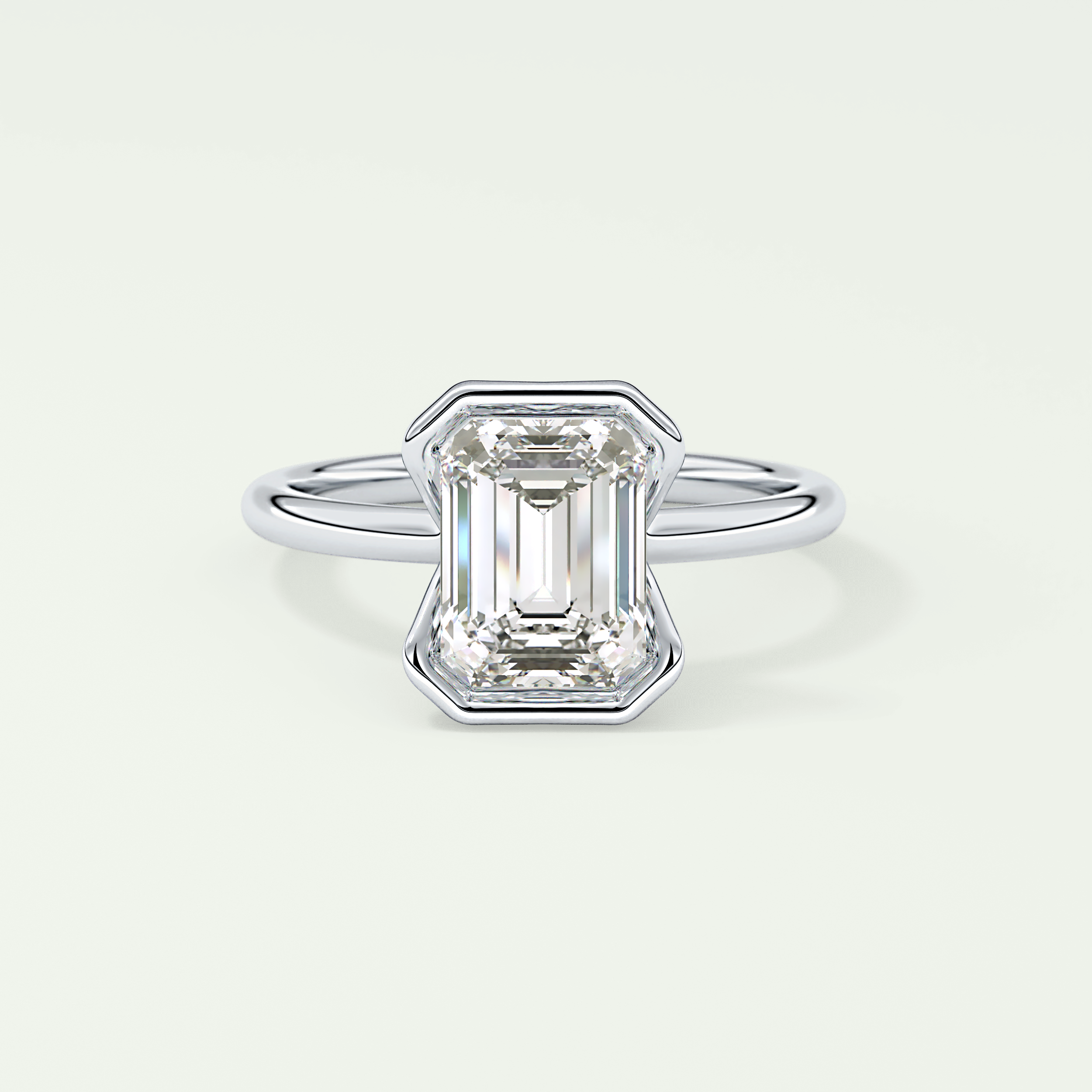 2.0 CT Emerald Cut Half Bezel Moissanite Engagement Ring