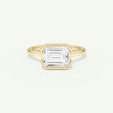 2.0 CT Emerald Cut Half Bezel Moissanite Engagement Ring