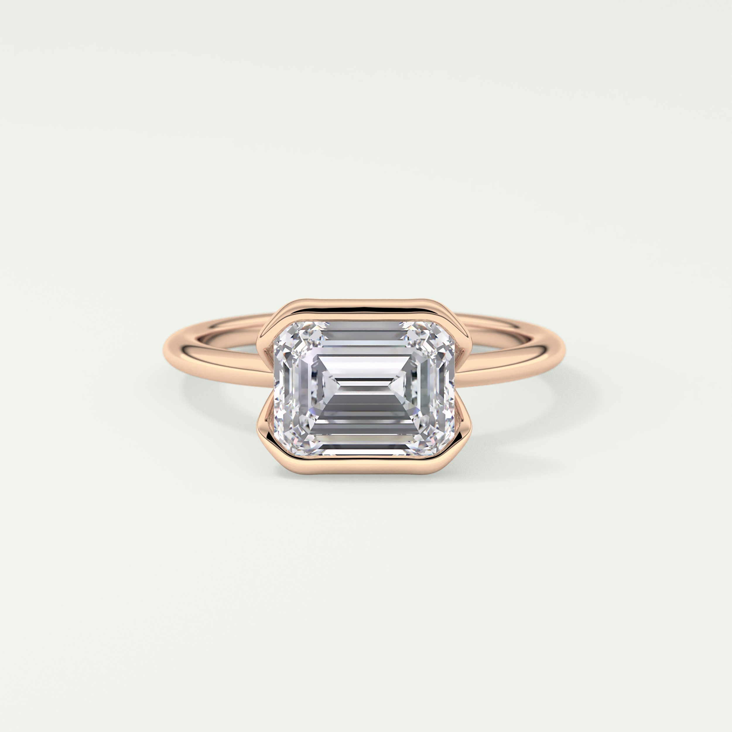 2.0 CT East West Emerald Cut Half Bezel Lab-Grown Diamond Engagement Ring 7