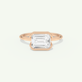 2.0 CT Emerald Cut Half Bezel Moissanite Engagement Ring