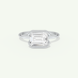 2.0 CT Emerald Cut Half Bezel Moissanite Engagement Ring