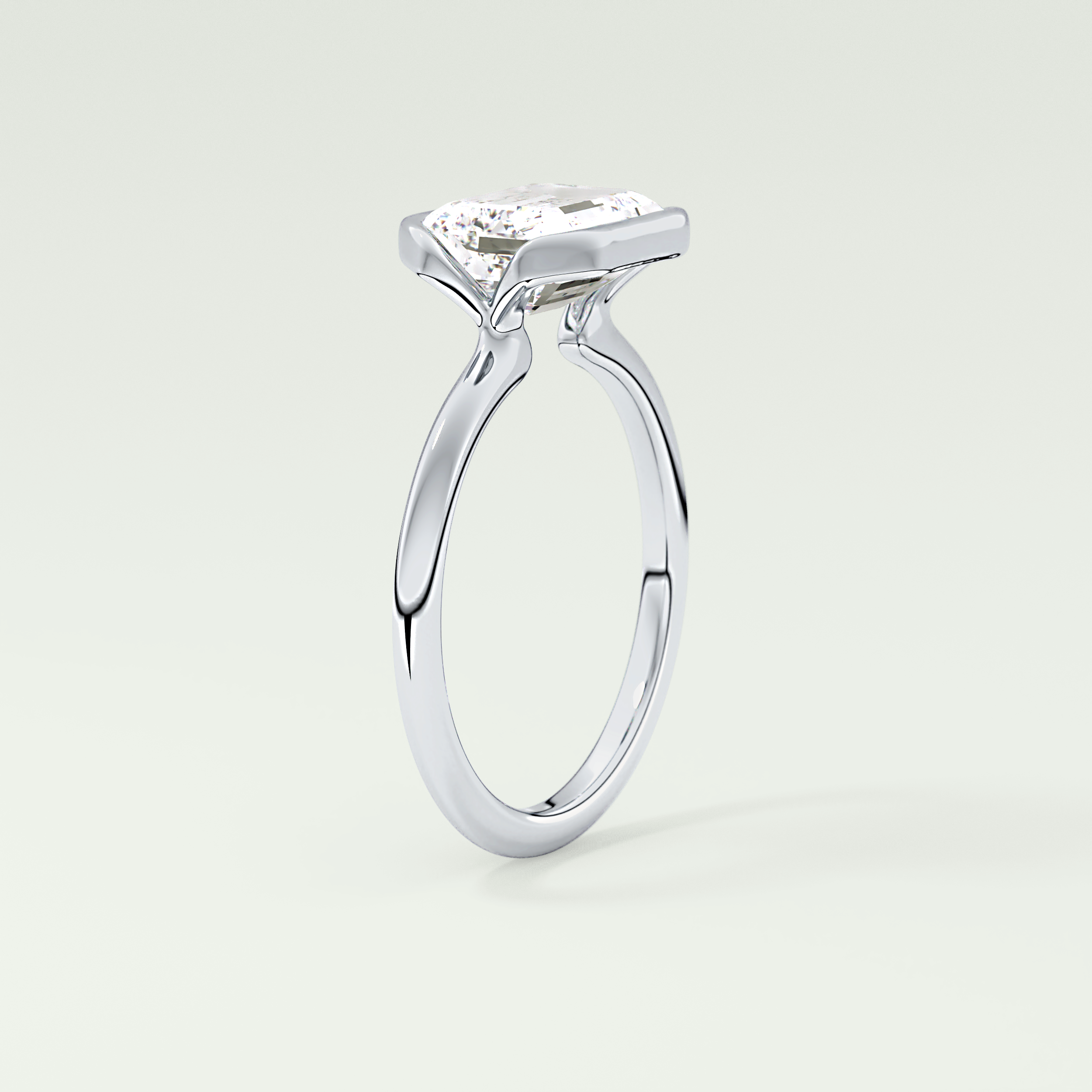 2.0 CT East West Emerald Cut Half Bezel Lab-Grown Diamond Engagement Ring 17