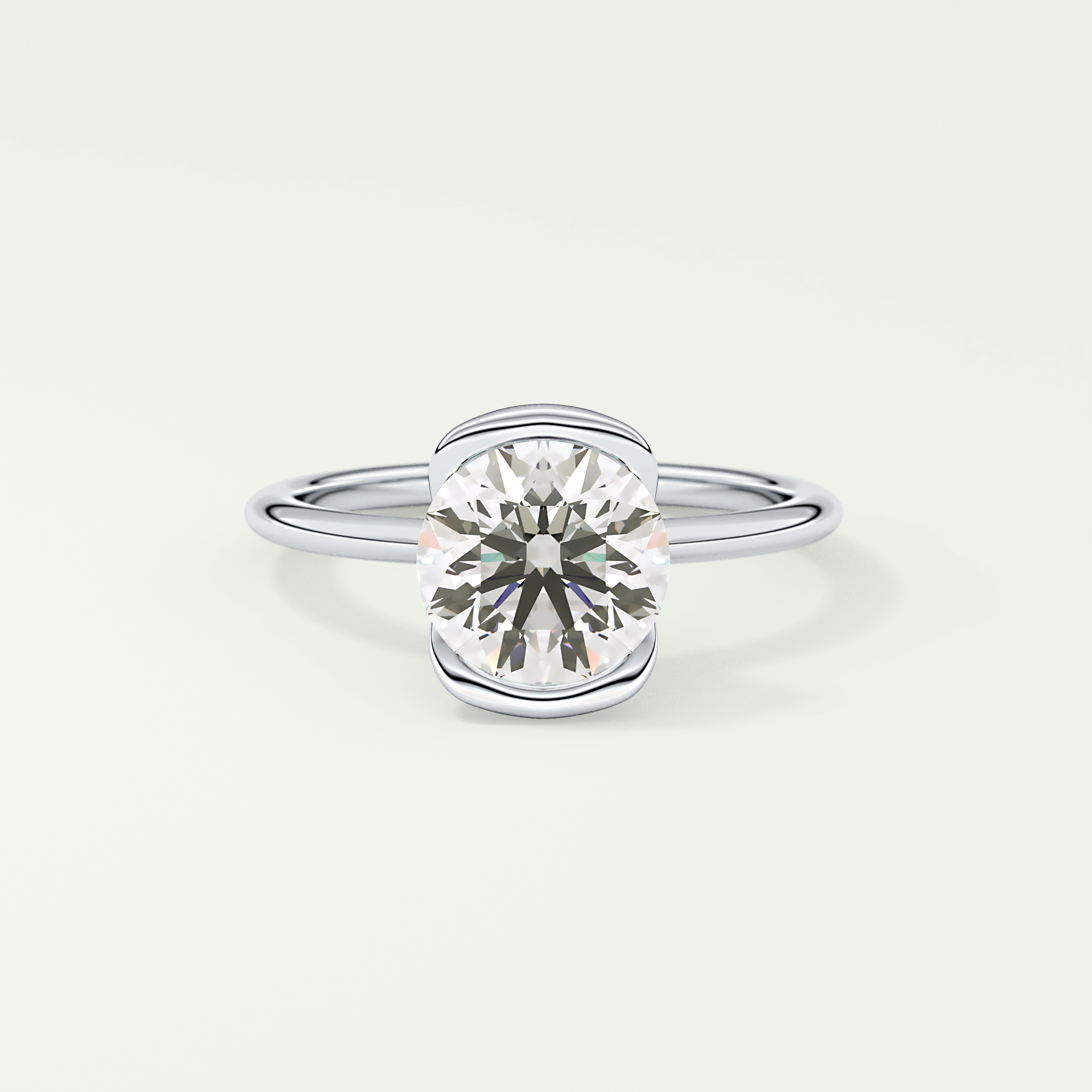 2.0 CT Round Cut Half Bezel Lab-Grown Diamond Engagement Ring 13