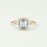 2.0 CT Emerald Cut Half Bezel Three Stone Lab-Grown Diamond Engagement Ring 1