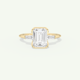 2.0 CT Emerald Cut Half Bezel Three Stone Moissanite Engagement Ring
