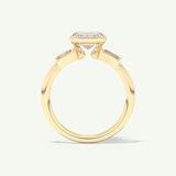 2.0 CT Emerald Cut Half Bezel Three Stone Moissanite Engagement Ring