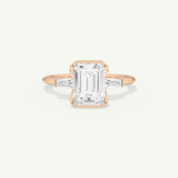 2.0 CT Emerald Cut Half Bezel Three Stone Moissanite Engagement Ring