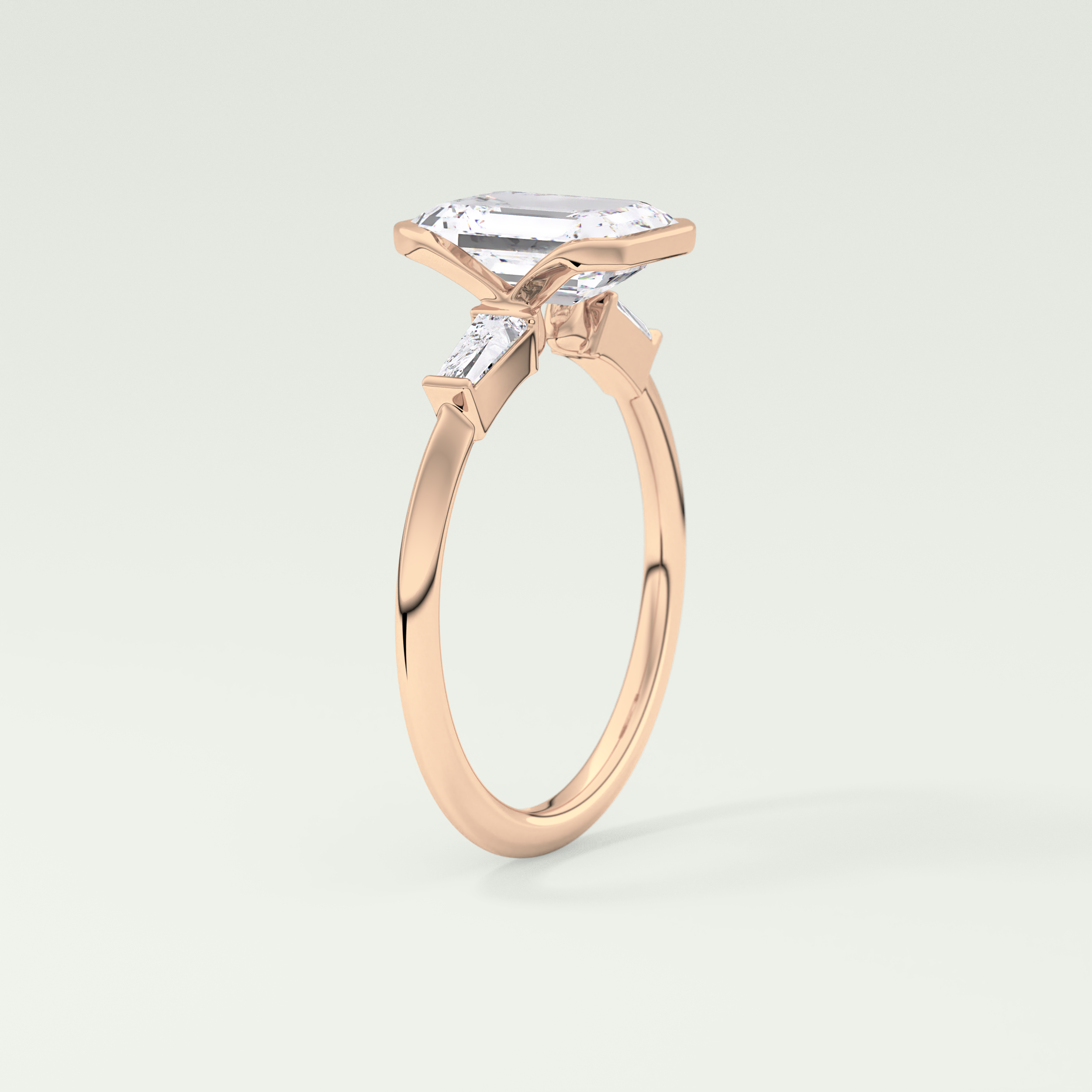 2.0 CT Emerald Cut Half Bezel Three Stone Lab-Grown Diamond Engagement Ring 11