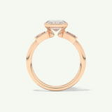 2.0 CT Emerald Cut Half Bezel Three Stone Moissanite Engagement Ring