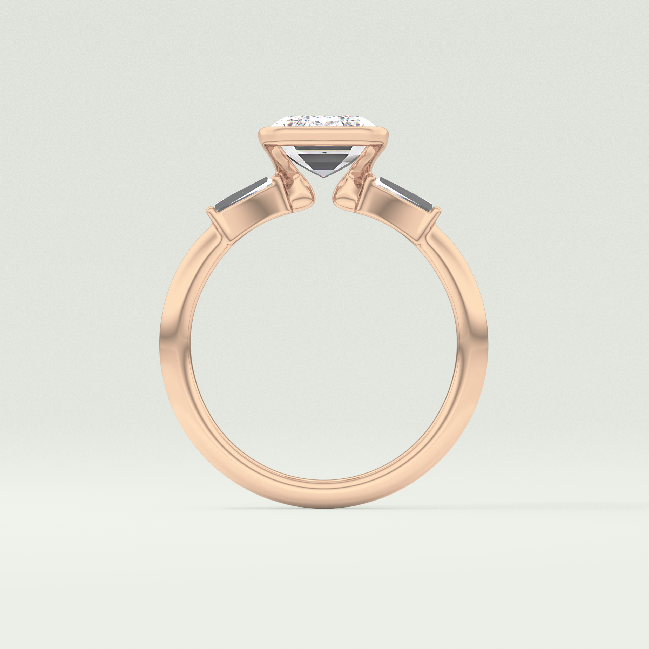 2.0 CT Emerald Cut Half Bezel Three Stone Lab-Grown Diamond Engagement Ring 12