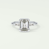 2.0 CT Emerald Cut Half Bezel Three Stone Lab-Grown Diamond Engagement Ring 13