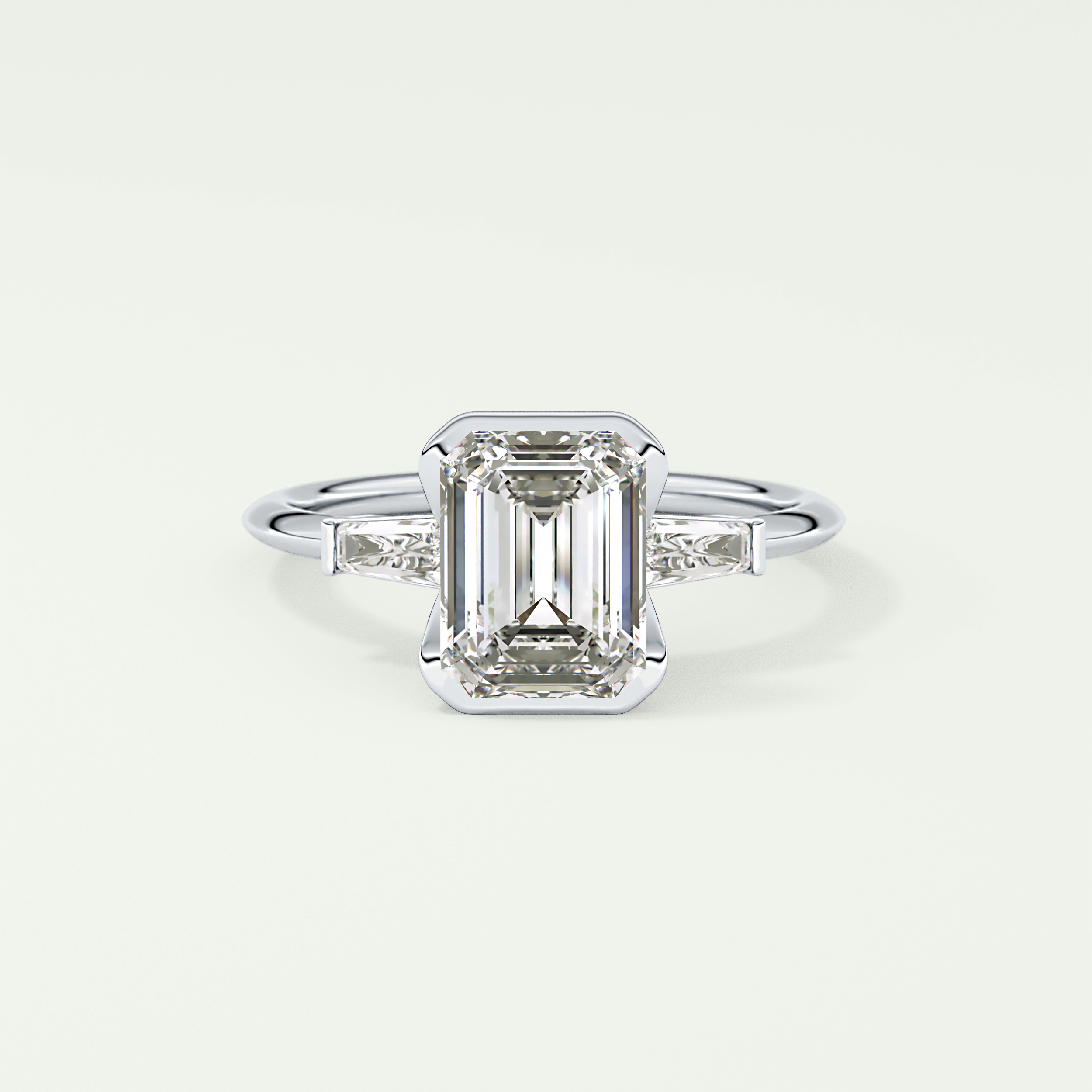 2.0 CT Emerald Cut Half Bezel Three Stone Lab-Grown Diamond Engagement Ring 13