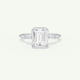 2.0 CT Emerald Cut Half Bezel Three Stone Moissanite Engagement Ring