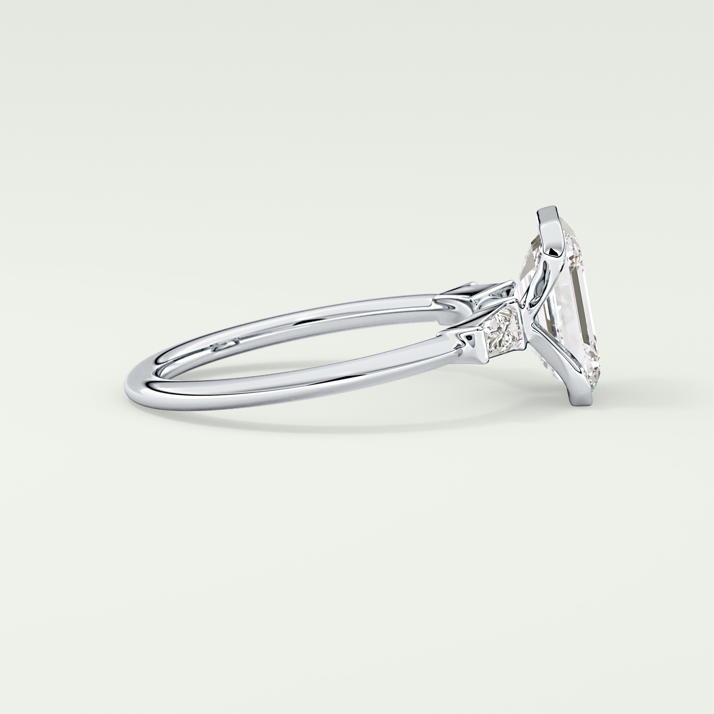 2.0 CT Emerald Cut Half Bezel Three Stone Moissanite Engagement Ring