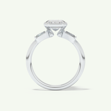2.0 CT Emerald Cut Half Bezel Three Stone Moissanite Engagement Ring
