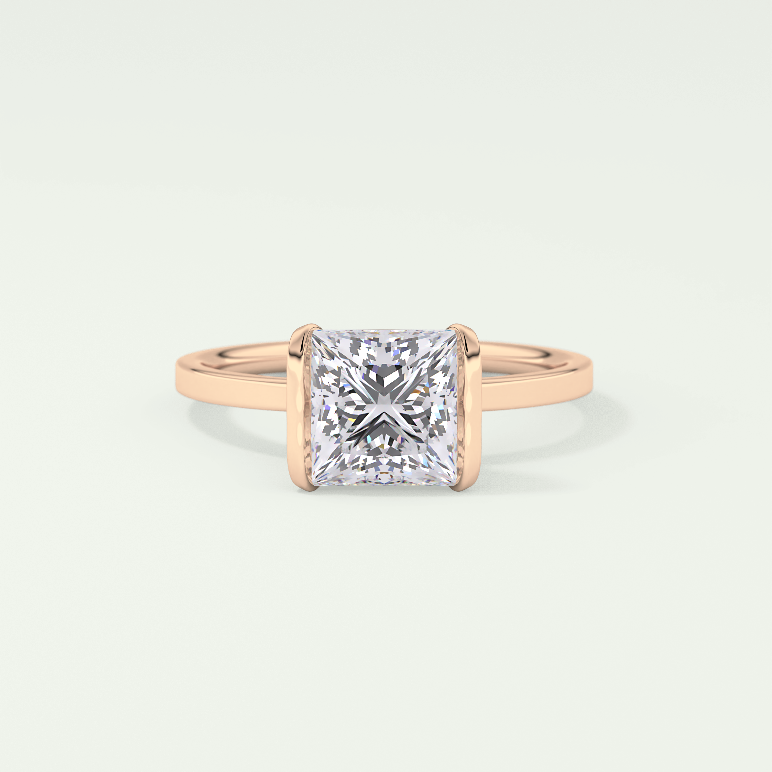 2.0 CT Princess Cut Half Bezel Lab-Grown Diamond Engagement Ring 7