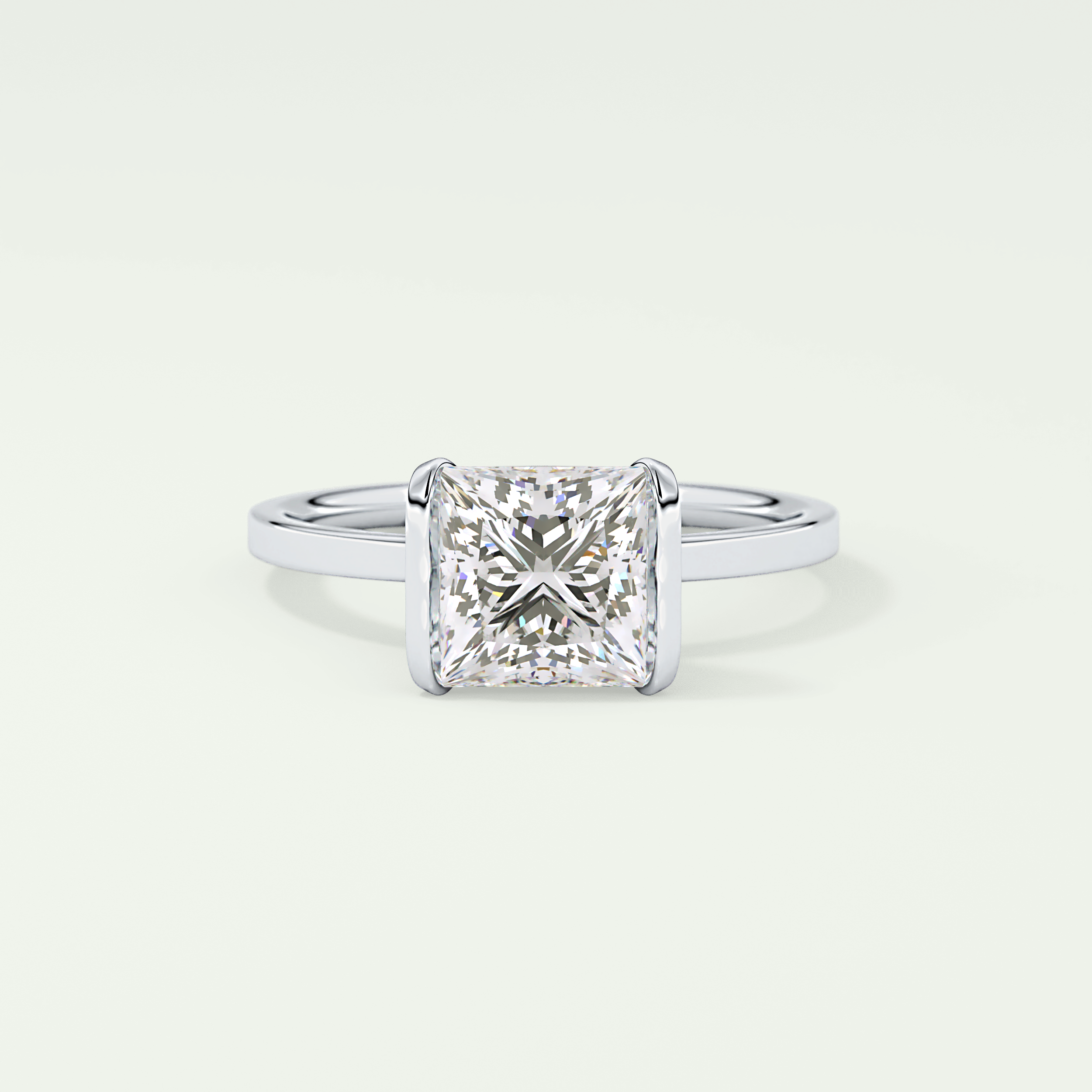 2.0 CT Princess Cut Half Bezel Lab-Grown Diamond Engagement Ring 13