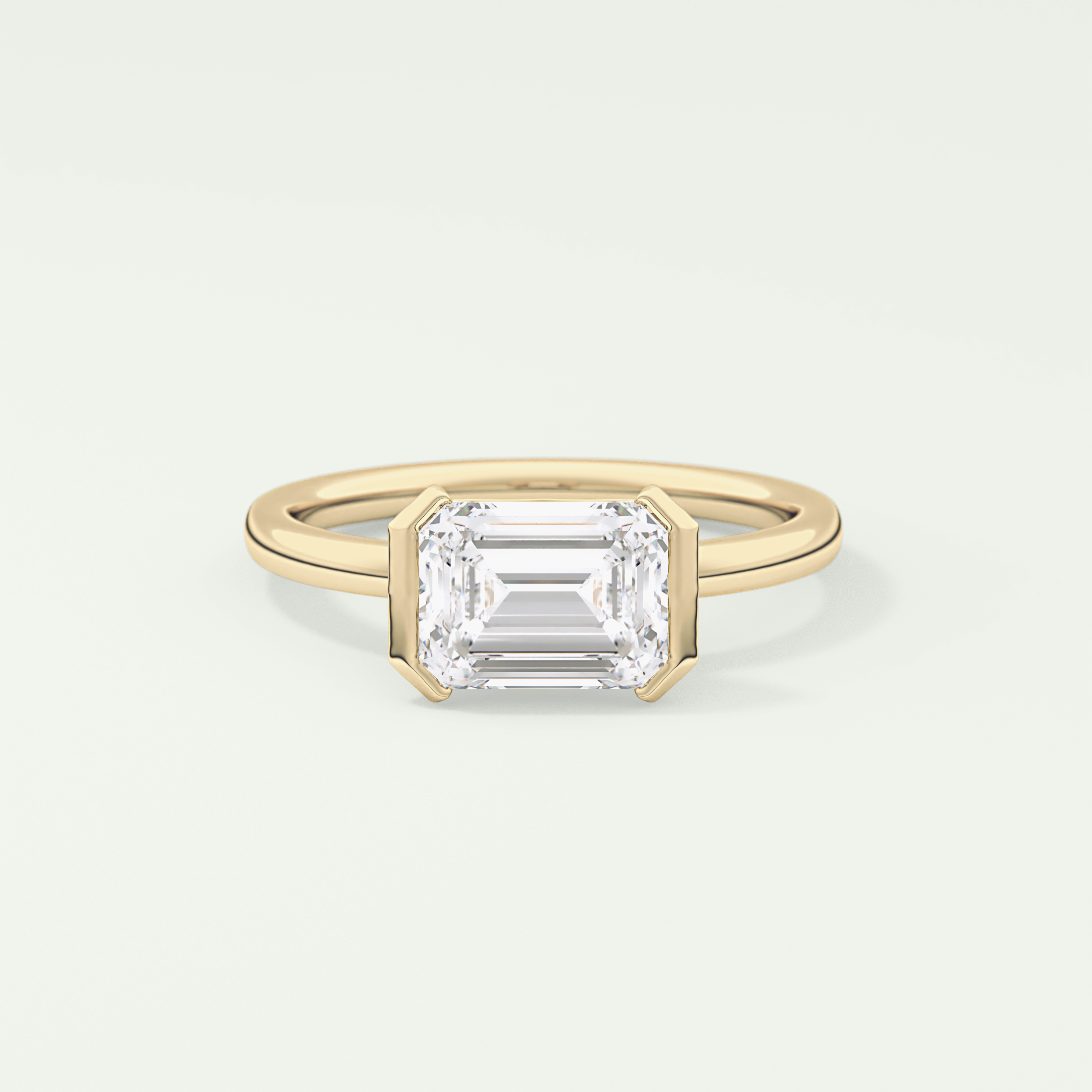 2.0 CT Emerald Cut Half Bezel Lab Grown Diamond Engagement Ring