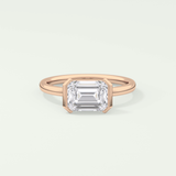 2.0 CT Emerald Cut Half Bezel Lab Grown Diamond Engagement Ring