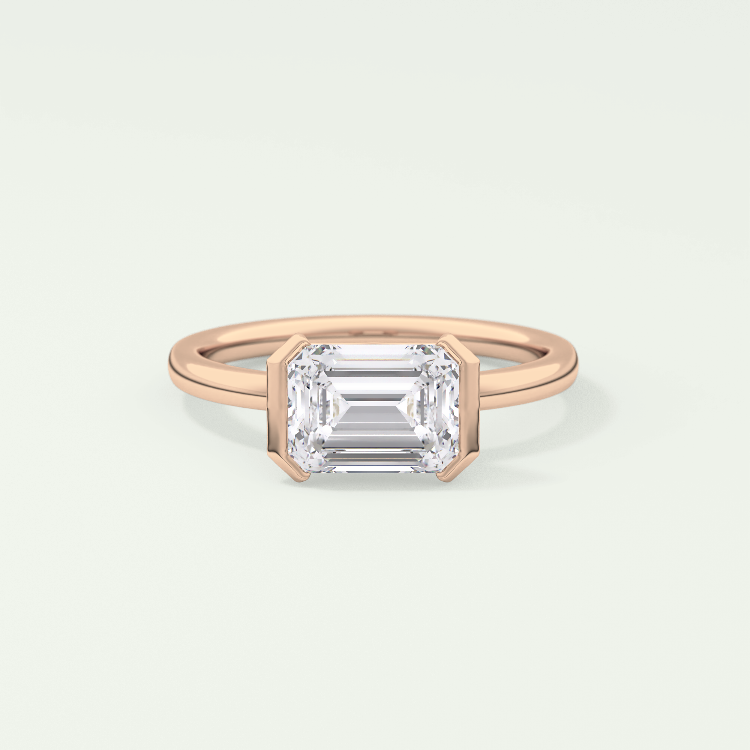 2.0 CT Emerald Cut Half Bezel Lab Grown Diamond Engagement Ring