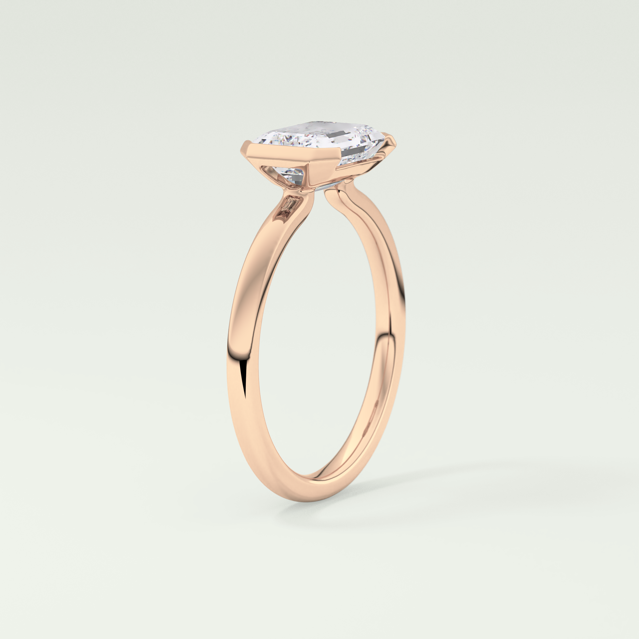 2.0 CT Emerald Cut Half Bezel Lab Grown Diamond Engagement Ring