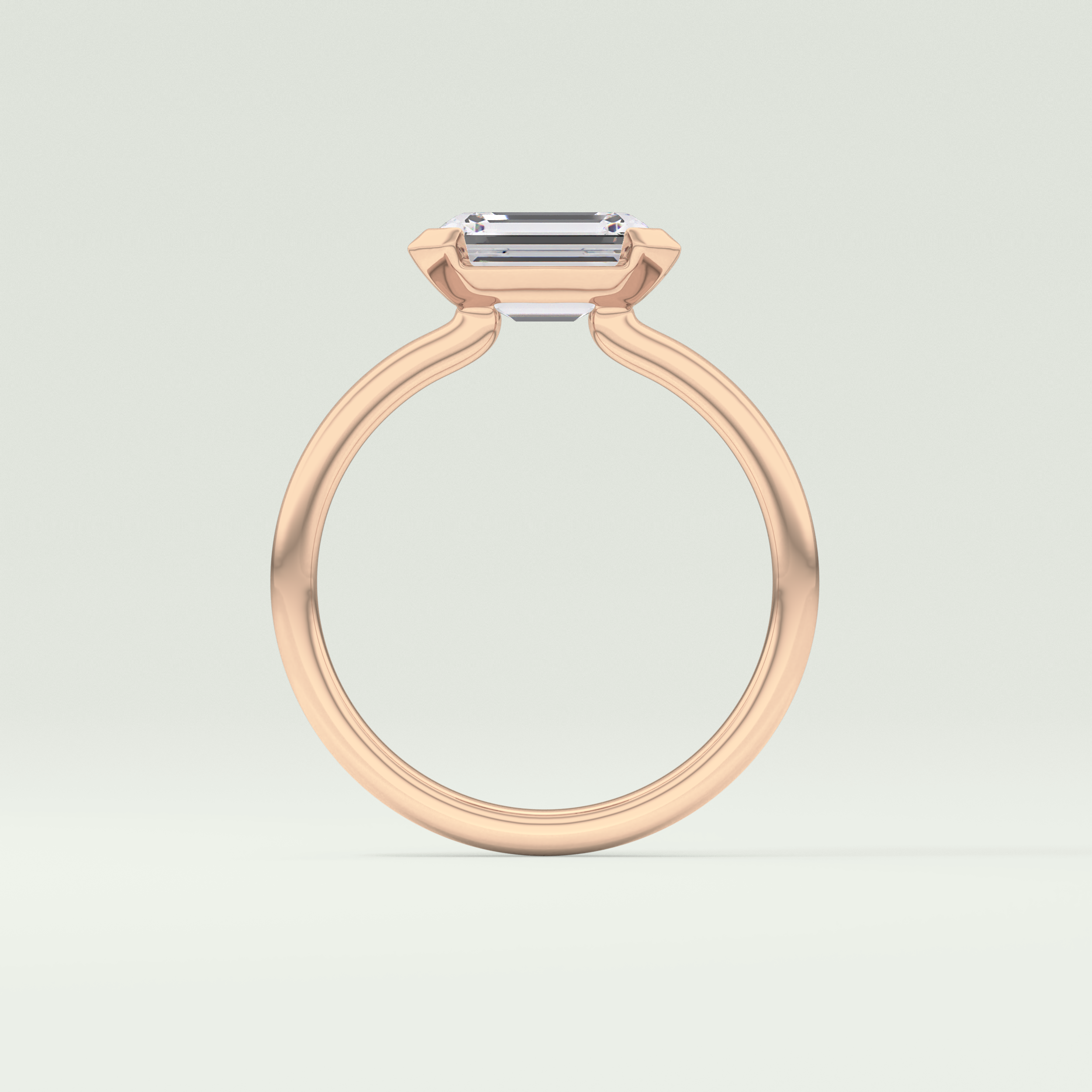 2.0 CT Emerald Cut Half Bezel Lab Grown Diamond Engagement Ring