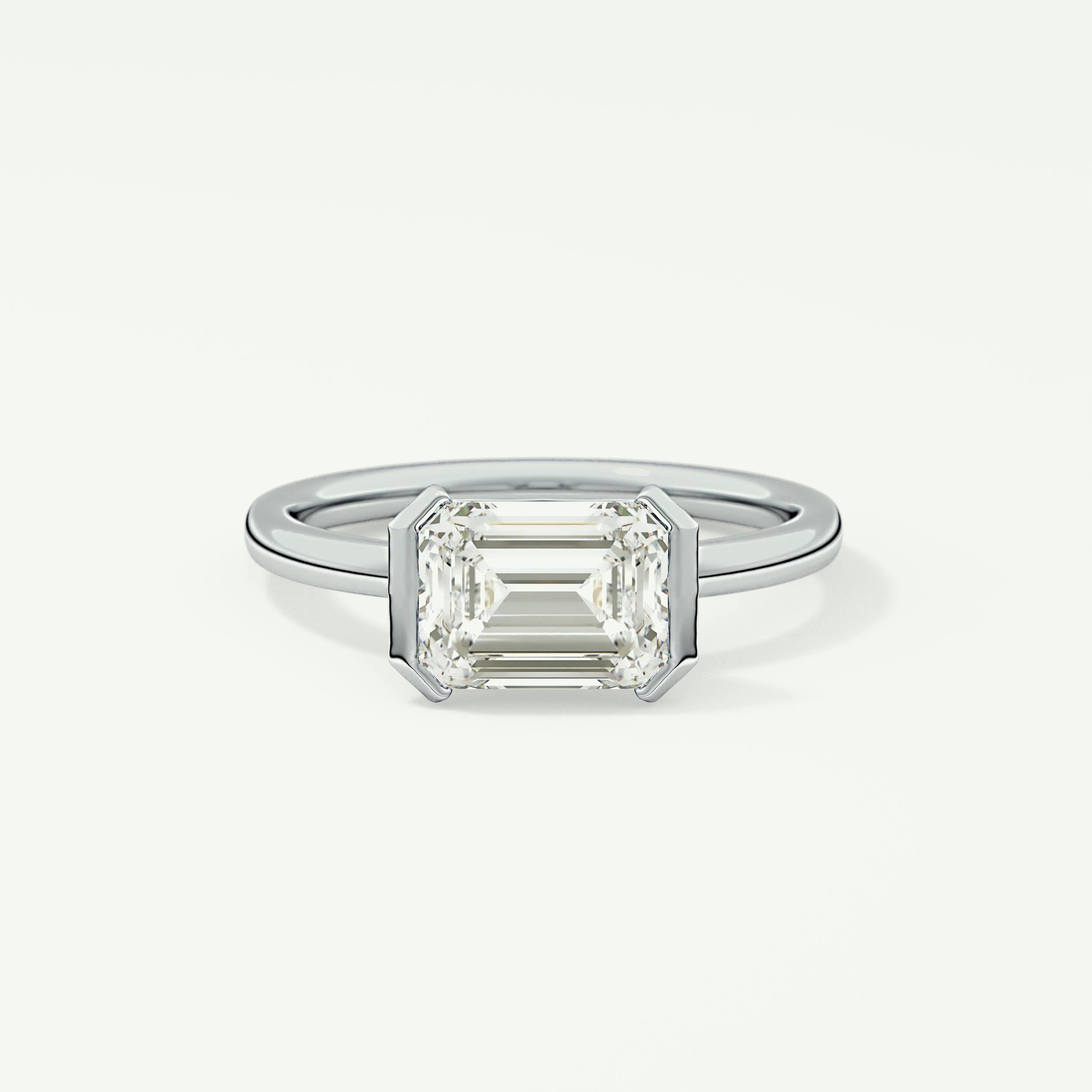 2.0 CT Emerald Cut Half Bezel Lab Grown Diamond Engagement Ring