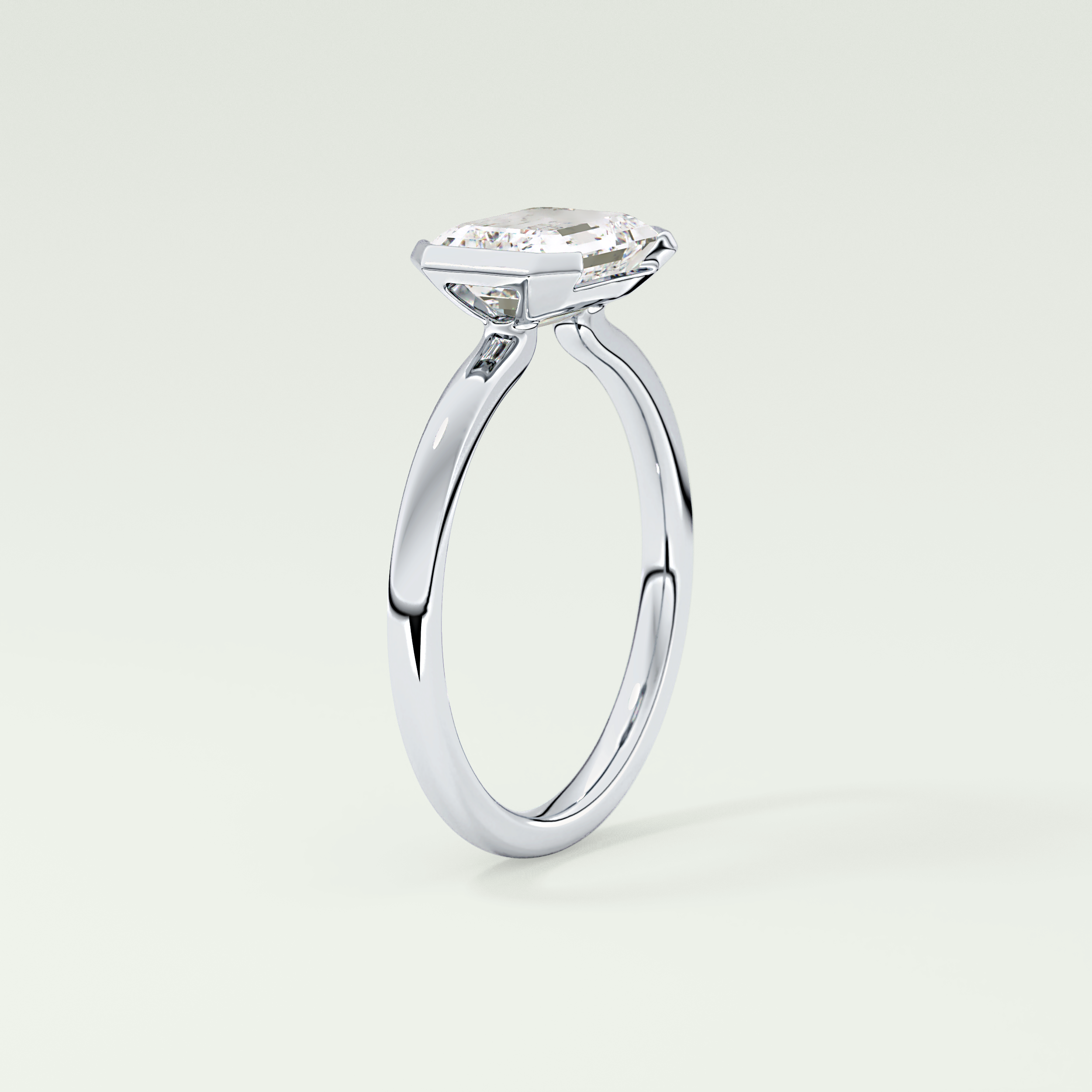 2.0 CT Emerald Cut Half Bezel Lab Grown Diamond Engagement Ring