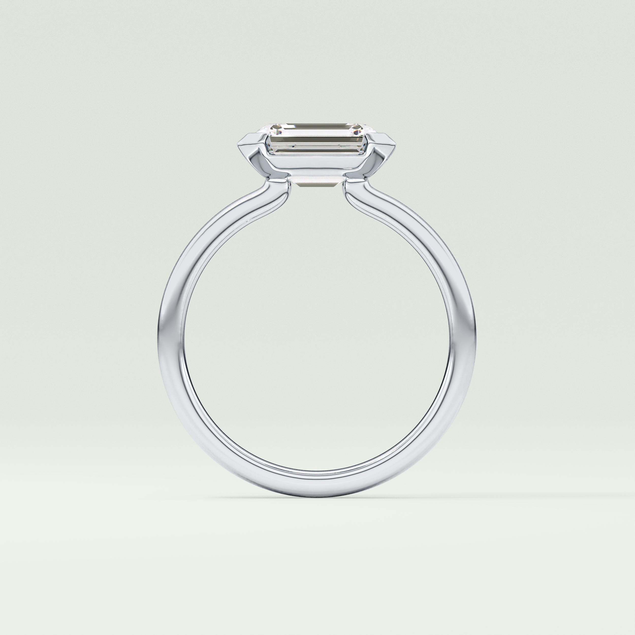 2.0 CT Emerald Cut Half Bezel Lab Grown Diamond Engagement Ring