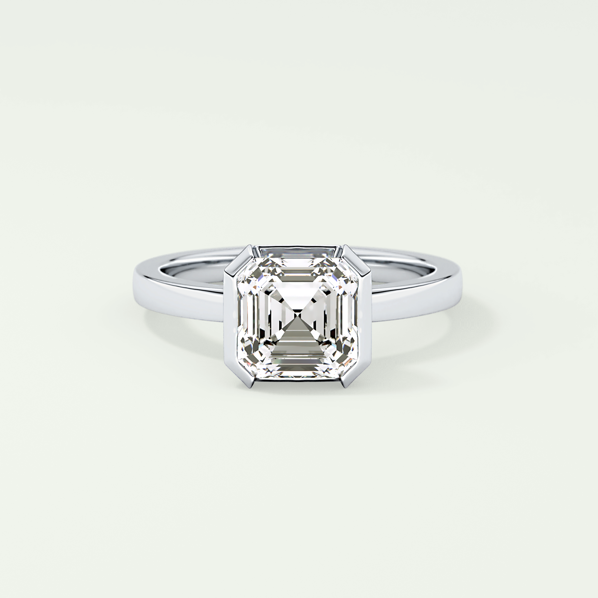 2.0 CT Asscher Cut Half Bezel Moissanite Engagement Ring 13