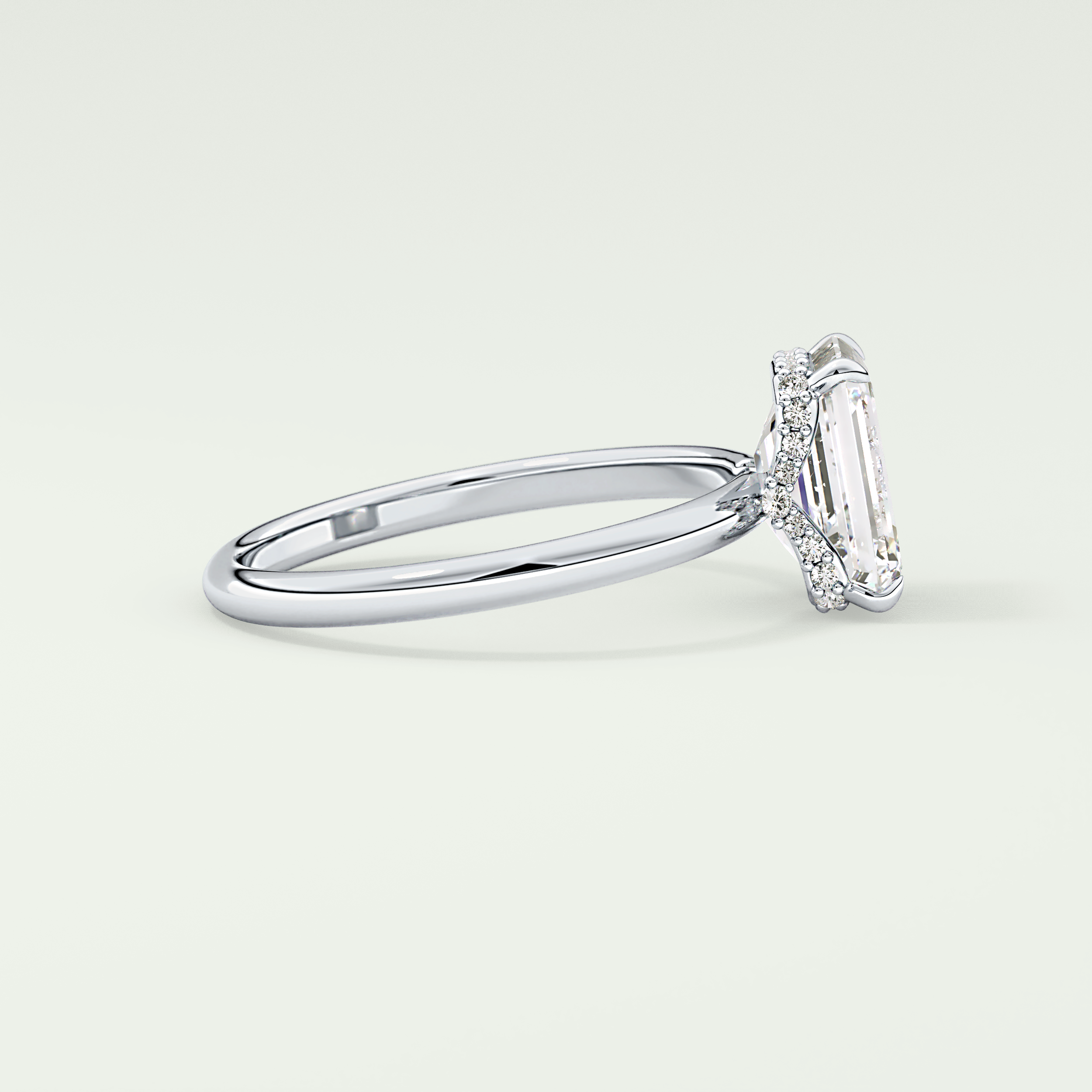2.0 CT Emerald Cut Hidden Halo Lab Grown Diamond Engagement Ring