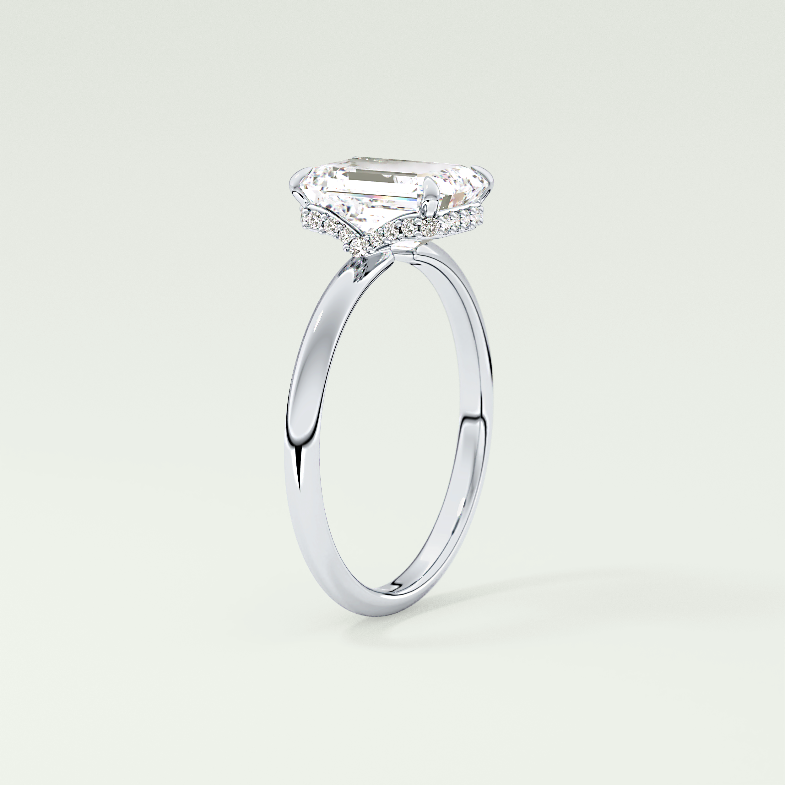 2.0 CT Emerald Cut Hidden Halo Lab Grown Diamond Engagement Ring