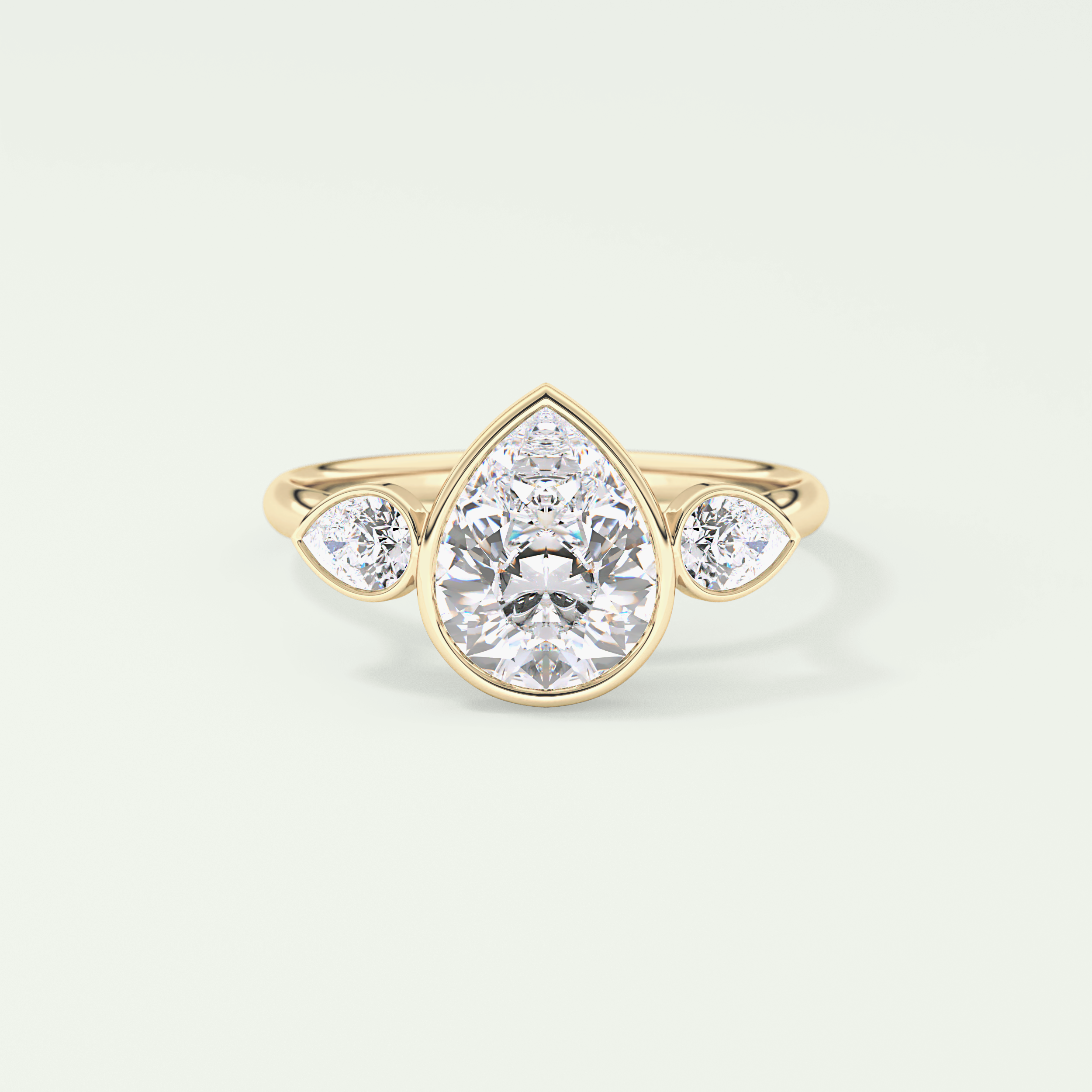 1.5 CT Pear Cut Three Stone Bezel Lab Grown Diamond Engagement Ring