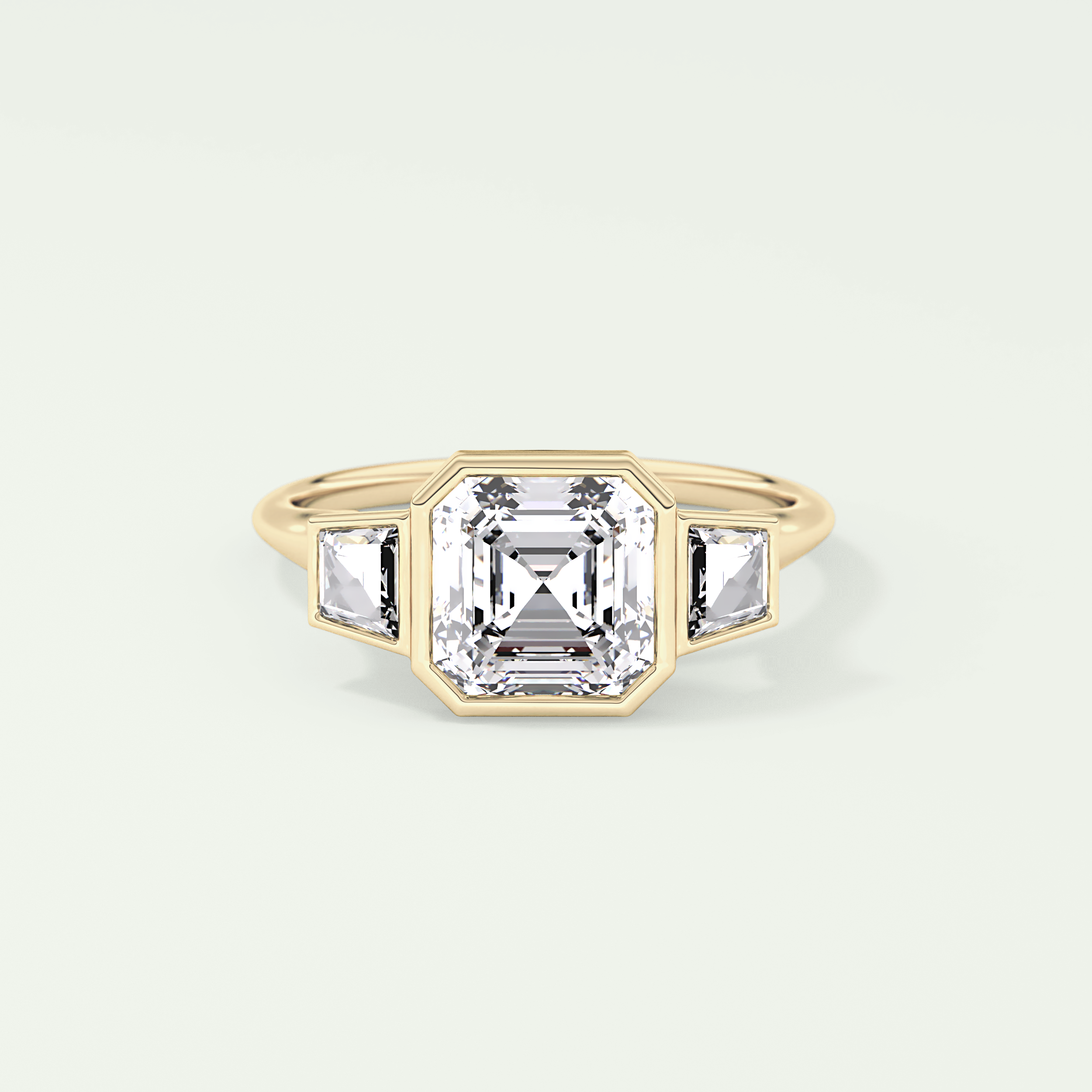 1.5 CT Asscher Cut Three Stone Bezel Lab Grown Diamond Engagement Ring