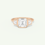 1.5 CT Asscher Cut Three Stone Bezel Lab-Grown Diamond Engagement Ring