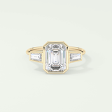 2.0 CT Emerald Cut Three Stone Bezel Lab-Grown Diamond Engagement Ring 1