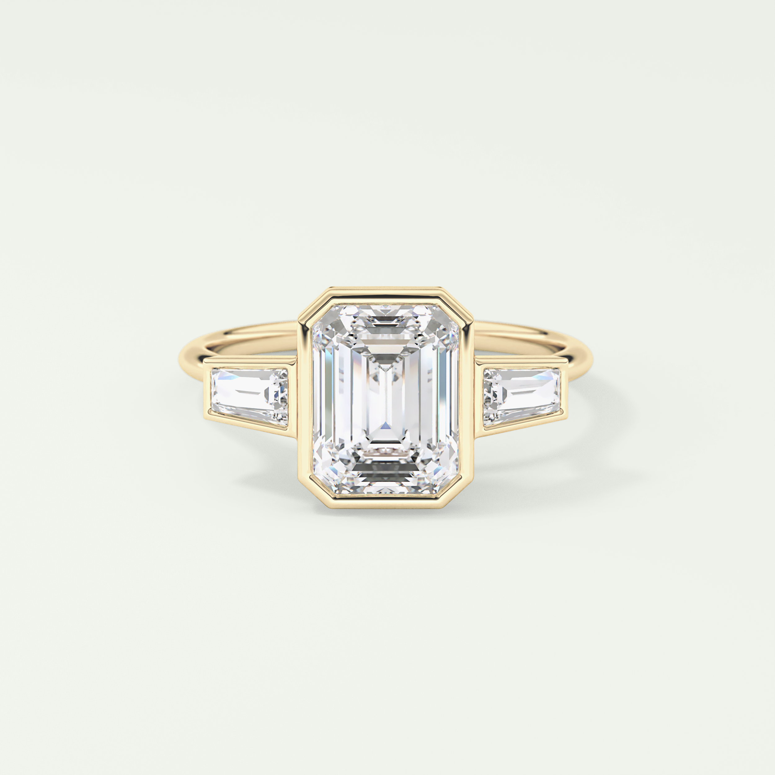 2.0 CT Emerald Cut Three Stone Bezel Lab-Grown Diamond Engagement Ring 1